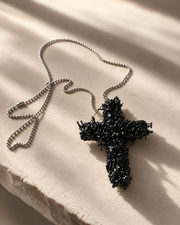 NECKLACE OBSIDIAN CROSS
