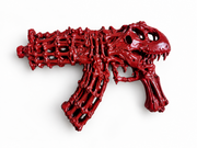 DRACO T-REX rouge — vue d’ensemble de la sculpture sur fond blanc